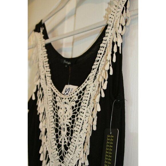 Just Love Maxi Dress Sleeveless Crochet Lace Black Ivory Womens Size M - Picture 2 of 6